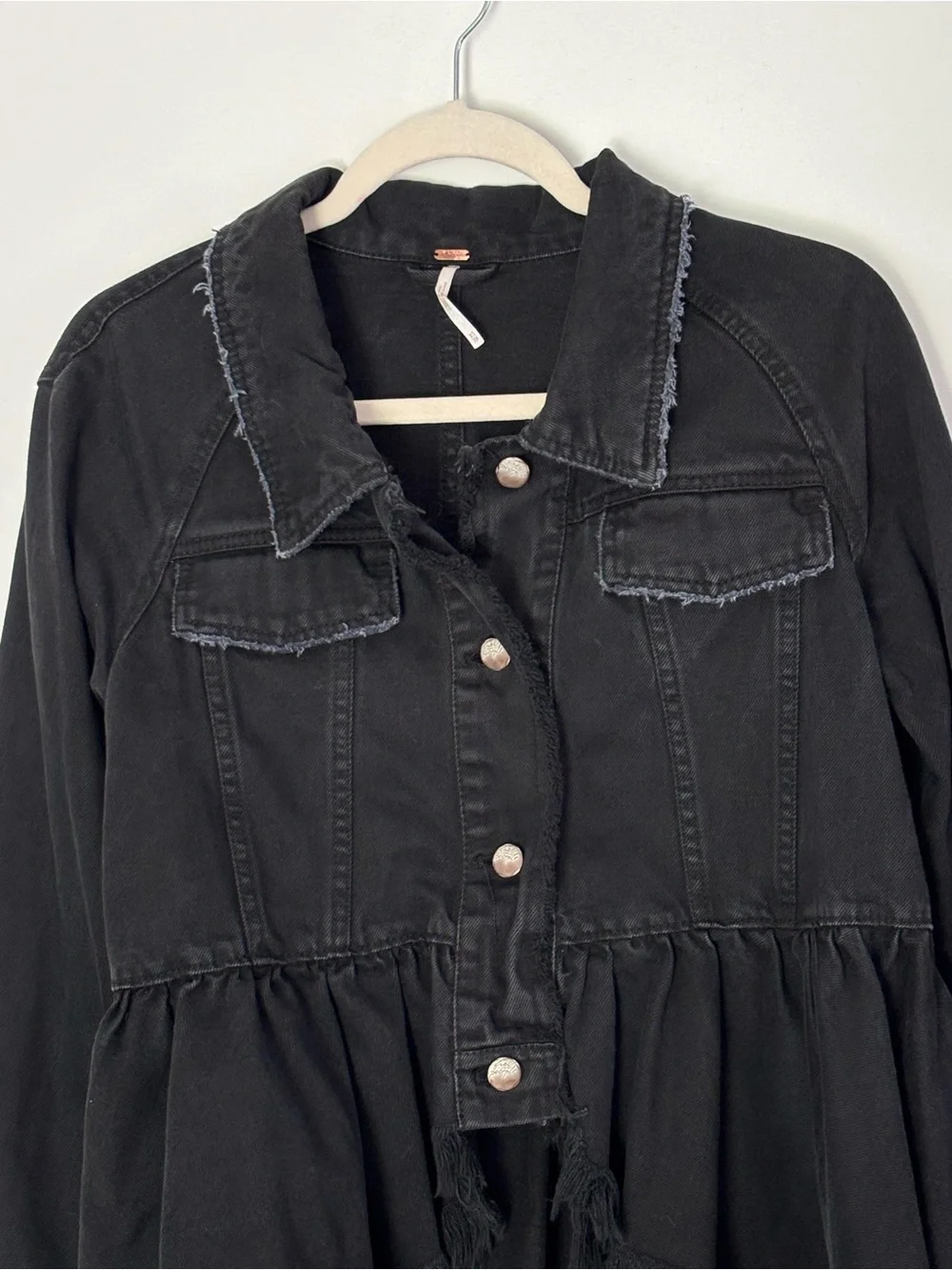 Free People Willow Black Denim Peplum Jacket Size XS-Small Grunge Whimsigoth A93 - Picture 3 of 16